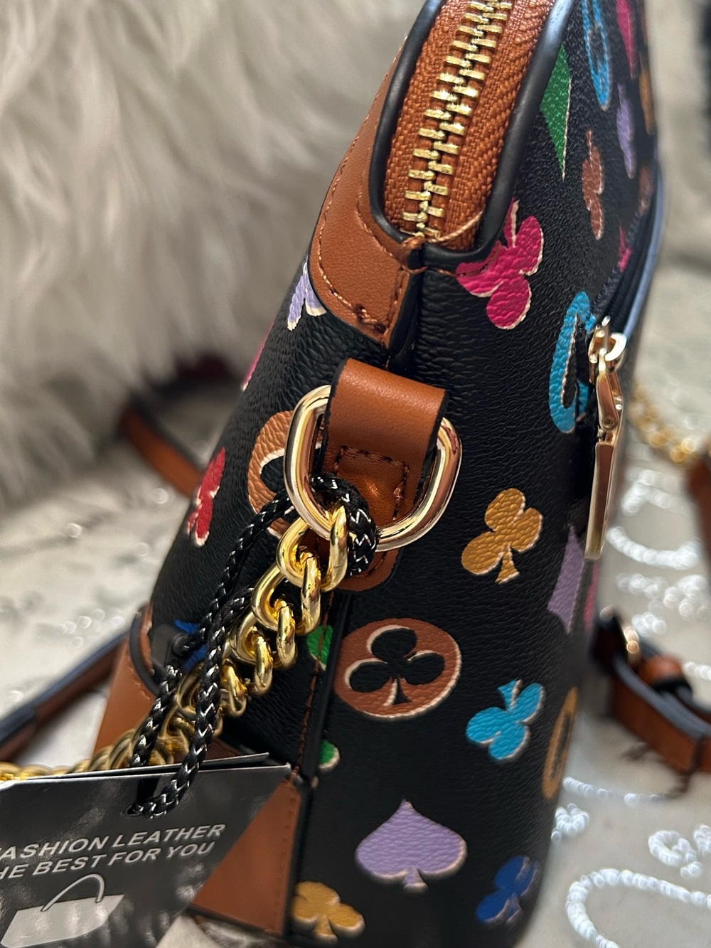 NWT Multicolor Playing Card Suits Deco Bee Accent Crossbody Bag & Wallet Set - Picture 5 of 13